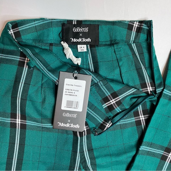 SOLD Collectif x Modcloth Giacinta Green Plaid Wide Leg Trousers High Rise - Picture 9 of 10
